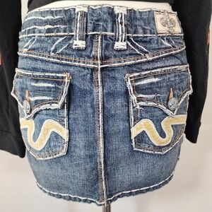 Laguna Beach‎ Denim Mini Skirt Embellished Pockets Dark Wash sz 29